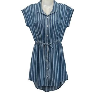 Japna 100% Cotton Chambray Blue & White Striped Shirtdress Size Small